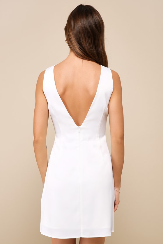 Elevated Appearance Ivory Satin Open Back Mini Dress