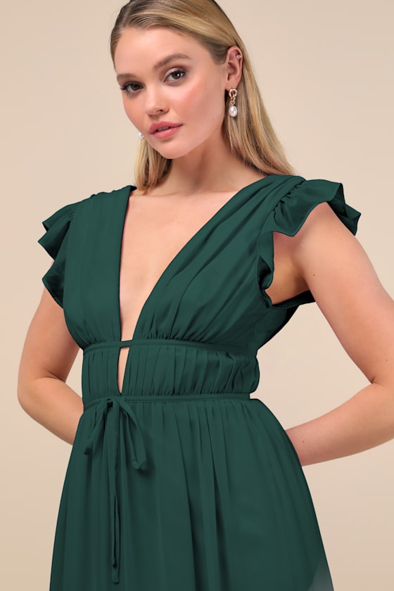 I'm All Yours Emerald Green Ruffled Maxi Dress