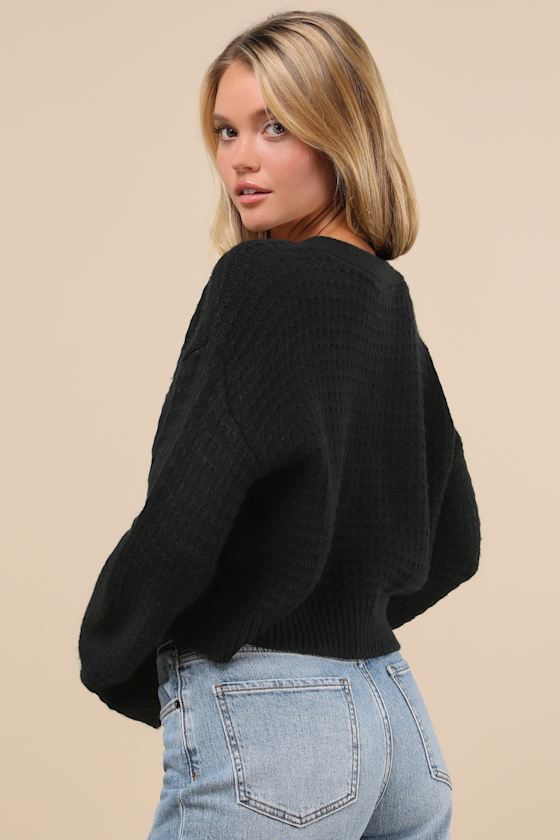 Sweetest Poise Black 3D Rosette Button-Front Cardigan