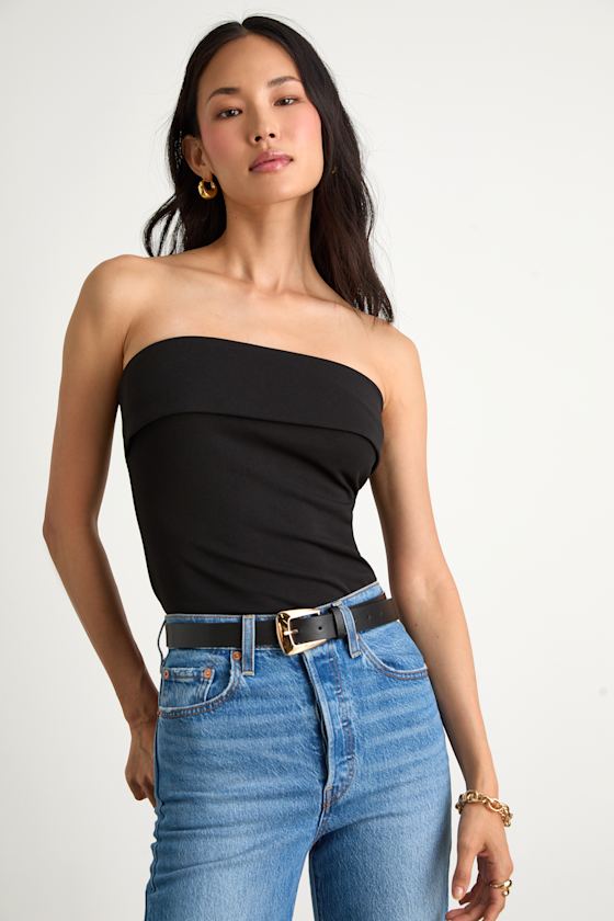 Nikora Black Ponte Knit Strapless Top