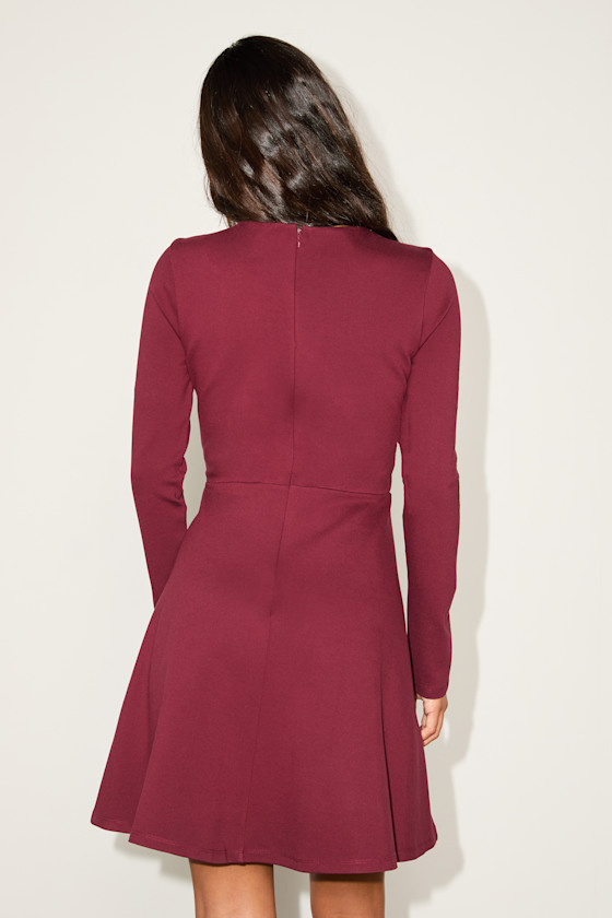 Forever Chic Burgundy Long Sleeve Dress