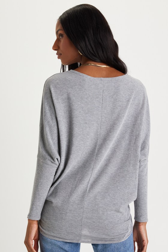 Verla Heather Grey Dolman Sleeve Sweater Top