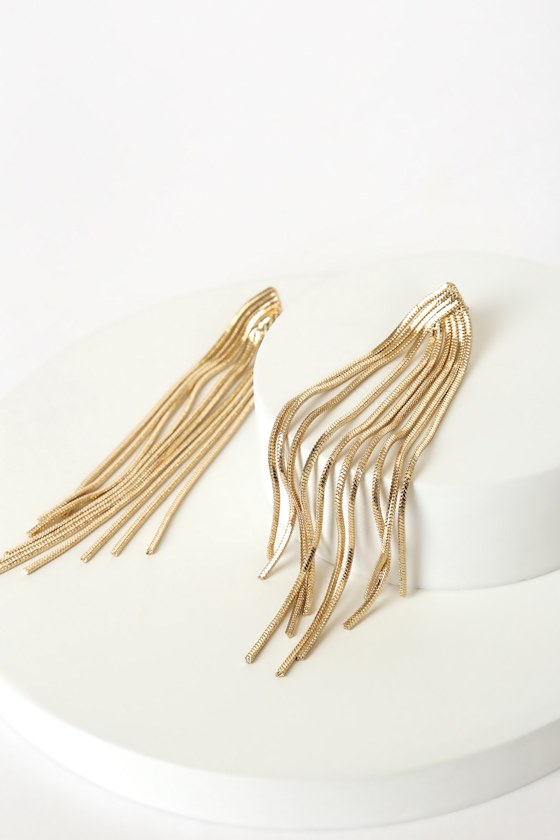 See Me Glowing Gold Fringe Drop Earrings