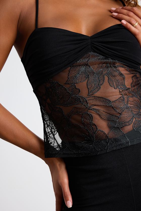 Carter Black Sheer Embroidered Tank Top