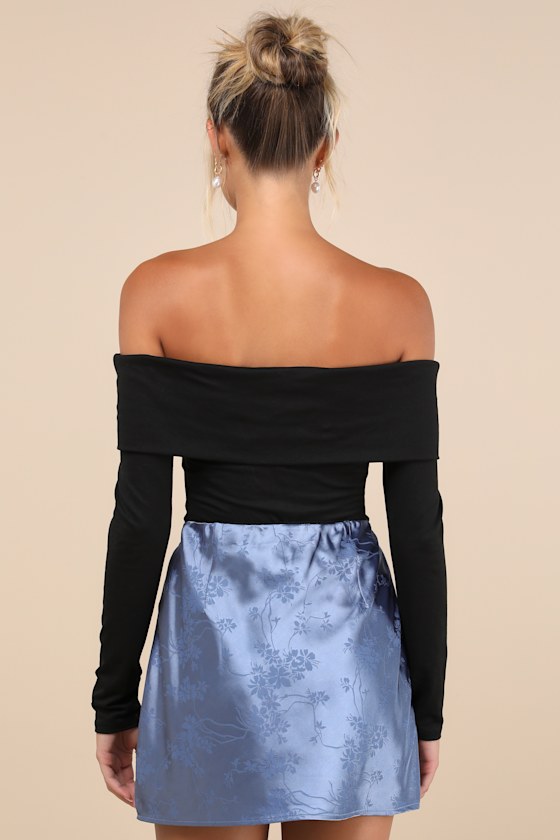 Darling Moves Blue Satin Jacquard Mini Skirt