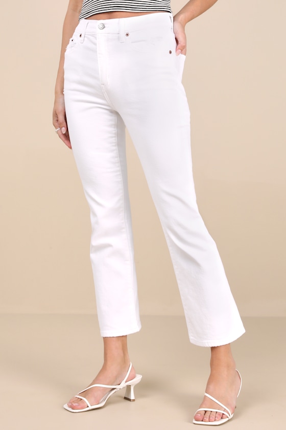 Shy Girl White High-Waisted Cropped Flare Jeans