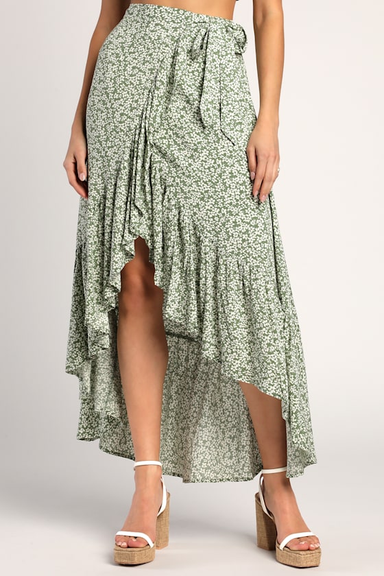 Summer Romance Sage Green Floral Print Two-Piece Midi Dress