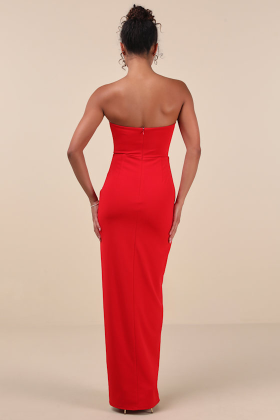 Kaori Red Cutout Strapless Tulip Maxi Dress
