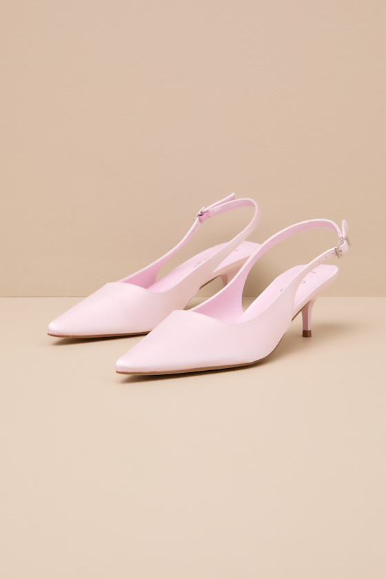 Agnesca Baby Pink Satin Slingback Kitten Heel Pumps