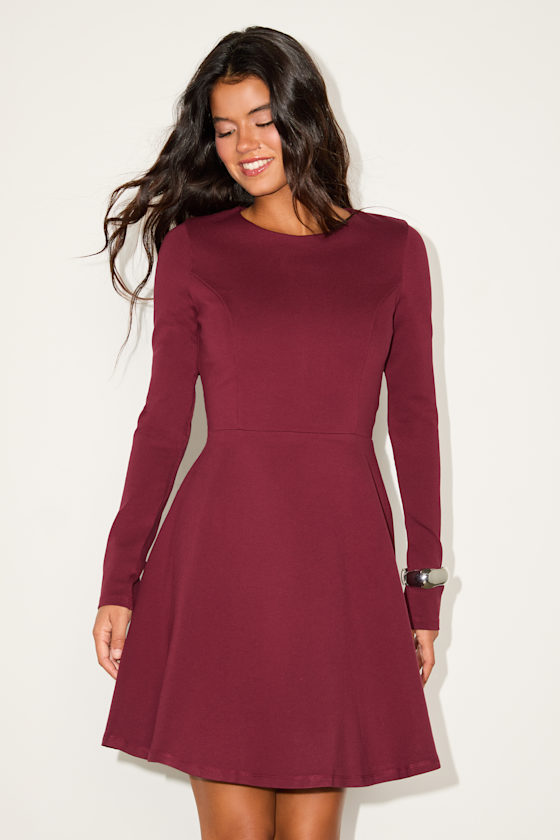 Forever Chic Burgundy Long Sleeve Dress
