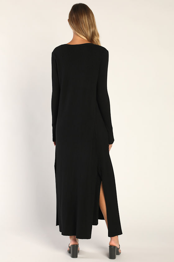Layer Lover Black Ribbed Knit Two-Piece Dress & Cardigan Set
