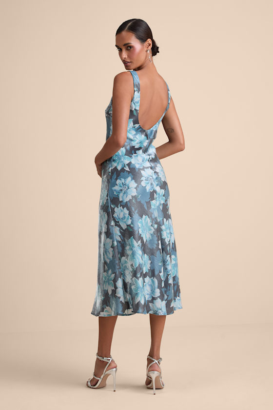 Romantic Whims Blue Floral Print Organza Sleeveless Slip Dress
