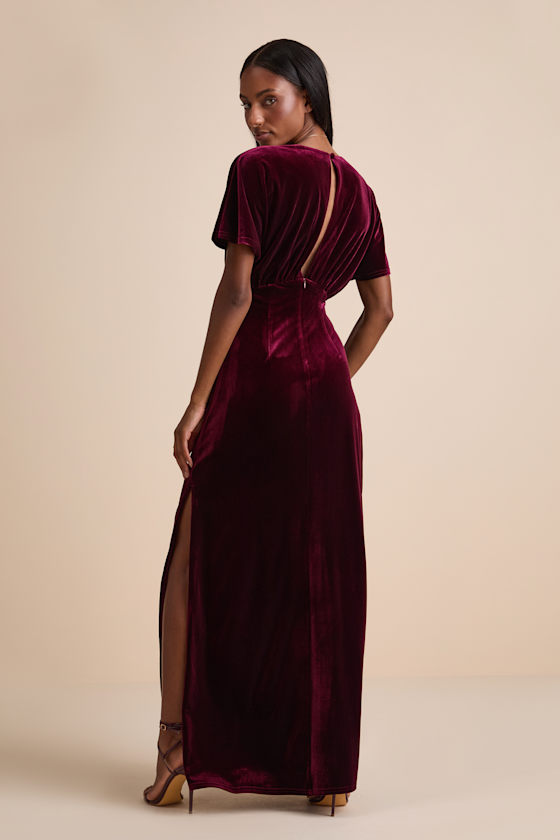 Mystical Charm Burgundy Velvet Flutter Sleeve Maxi Dress