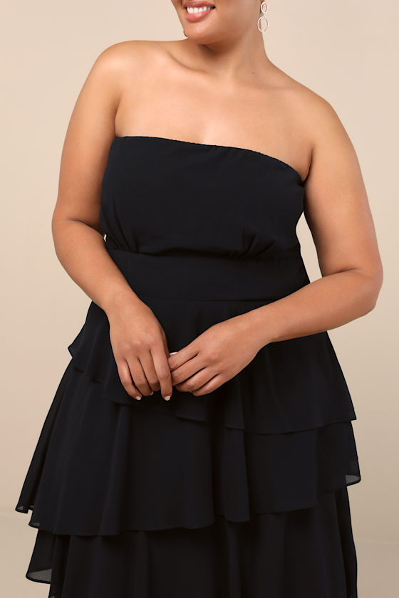 Gorgeous Essence Black Strapless Tiered Maxi Dress