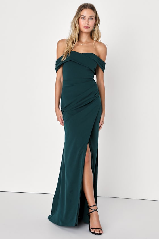 High-Class Presence Emerald Green Off-the-Shoulder Maxi Dress