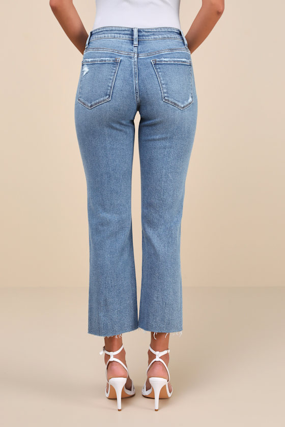 Melissa Light Wash Mid-Rise Straight Leg Raw Hem Jeans