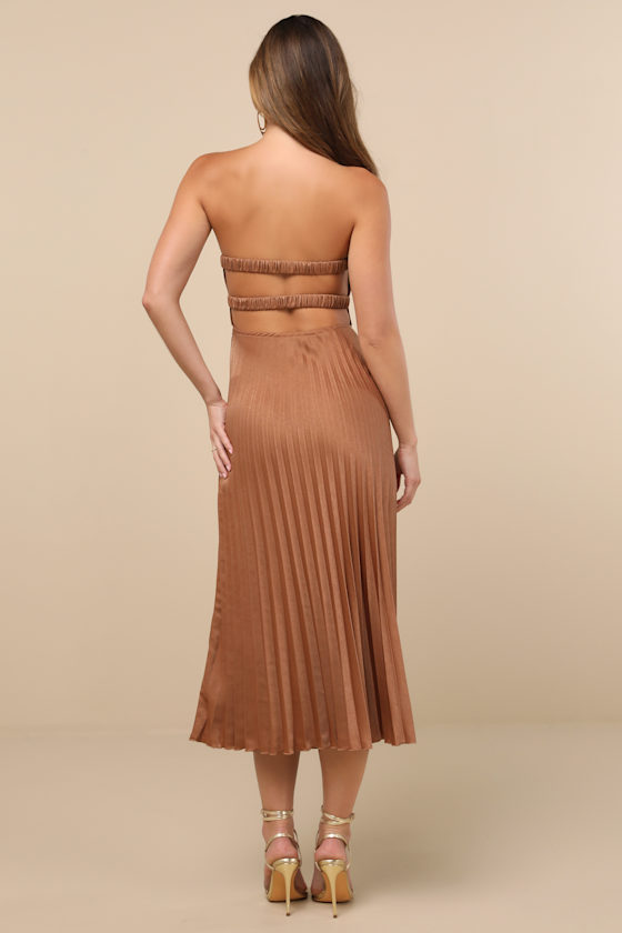 Irelyn Light Brown Satin Bustier Midi Dress
