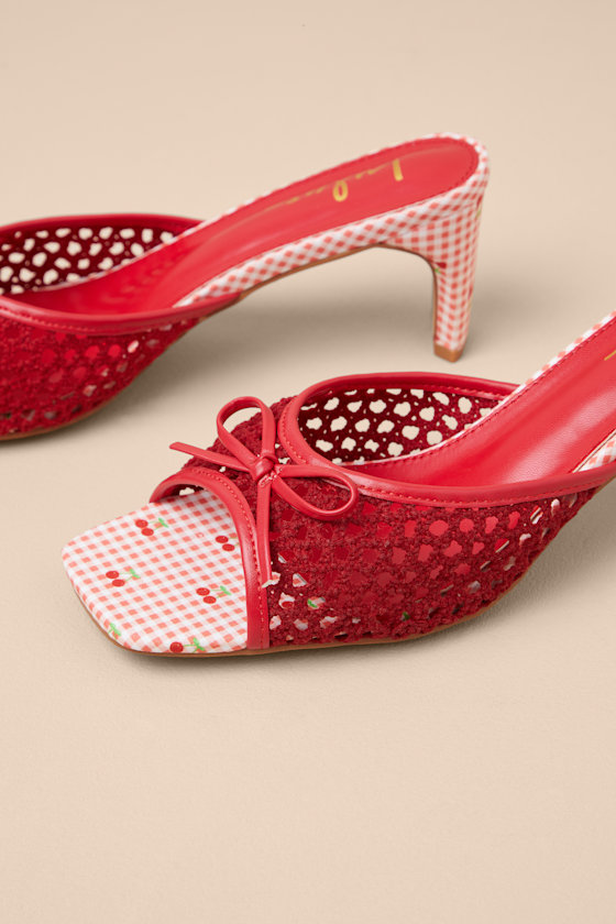 Winola Red Gingham High Heel Slide Sandals