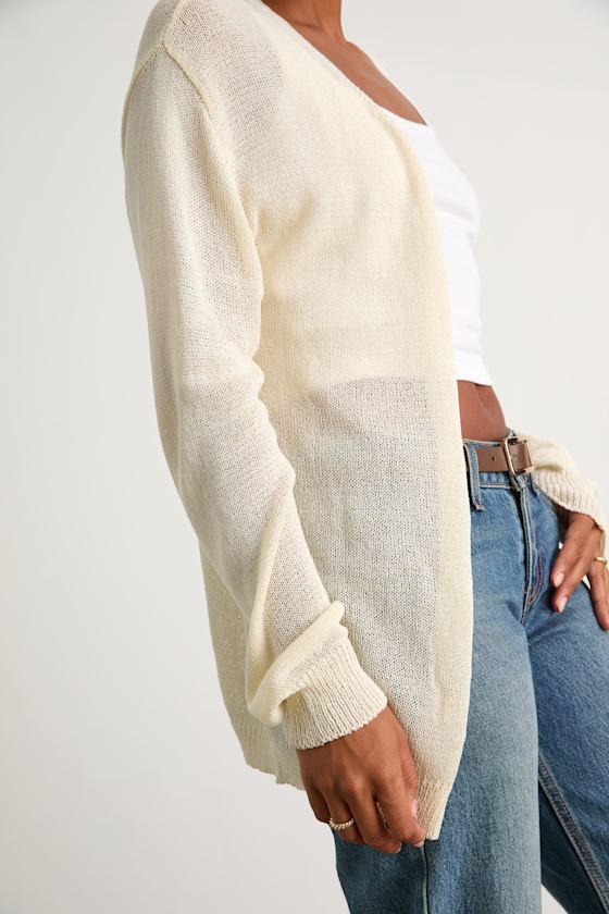 Clean Aesthetic Cream Knit Cardigan Sweater