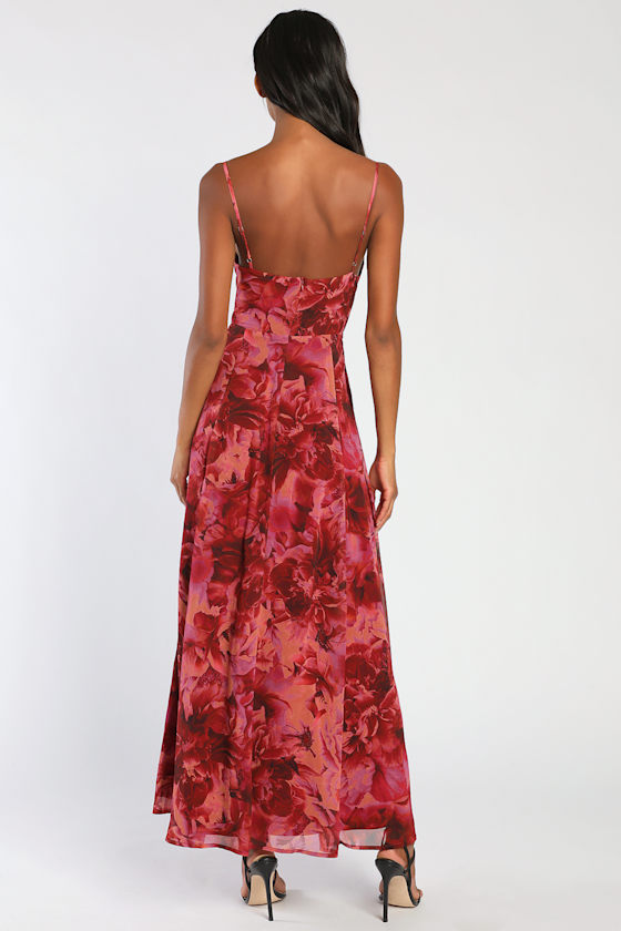 Beautiful Soul Burgundy Floral Print Twist-Front Maxi Dress