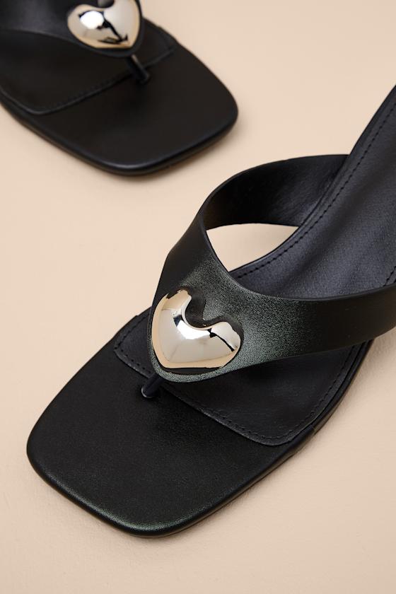 Janae Black High Heel Thong Slide Sandals