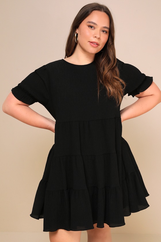 Favorite Day Black Puff Sleeve Tiered Mini Dress
