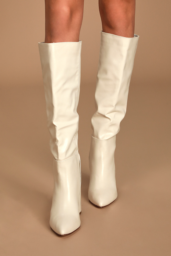 Katari Off White Pointed-Toe Knee High Boots