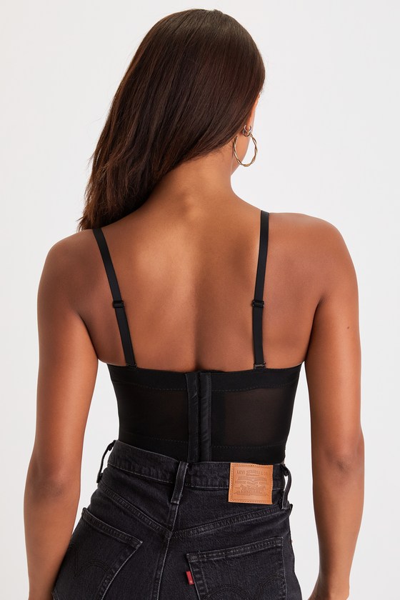 Flirty Icon Black 3D Floral Embroidered Bustier Tank Top