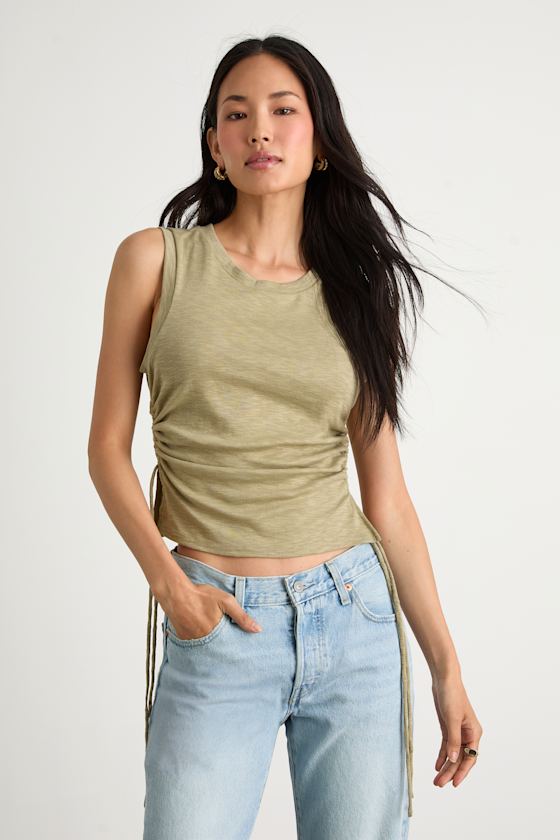 Anika Sage Burnout Ruched Tank Top