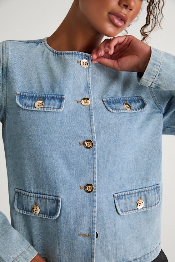 Jen Light Wash Button-Up Denim Jacket