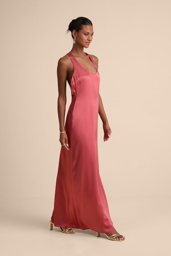 Organa Rusty Rose Satin Racerback Maxi Dress