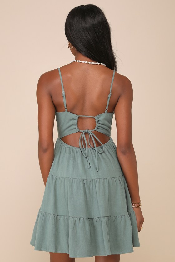 Make a Day of It Green Cutout Tiered Mini Dress