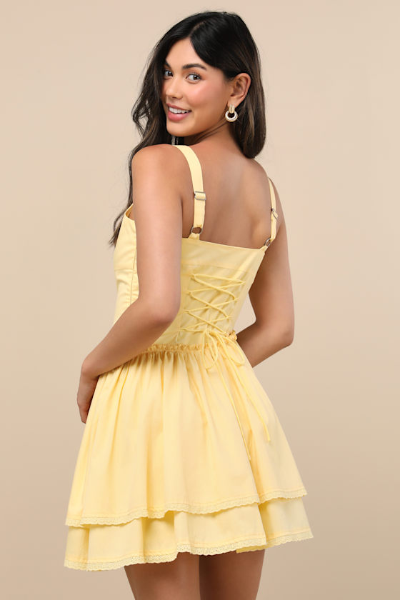 Aspyn Yellow Tiered Asymmetrical Mini Dress