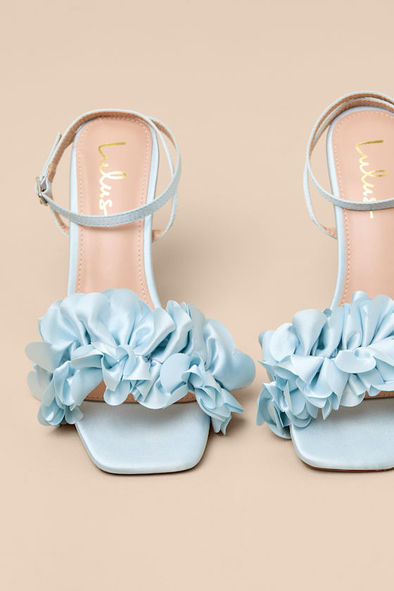 Kappa Baby Blue Satin Ruffled Ankle Strap High Heel Sandals