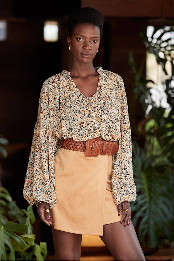 Season of Blooms Cream Multi Floral Print Balloon Sleeve Top