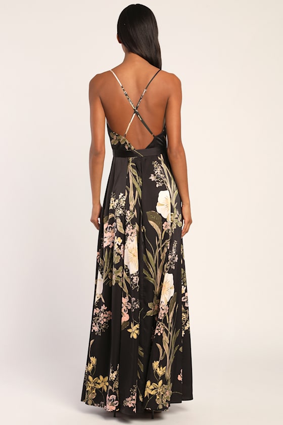 Still the One Black Floral Print Satin Maxi Dress