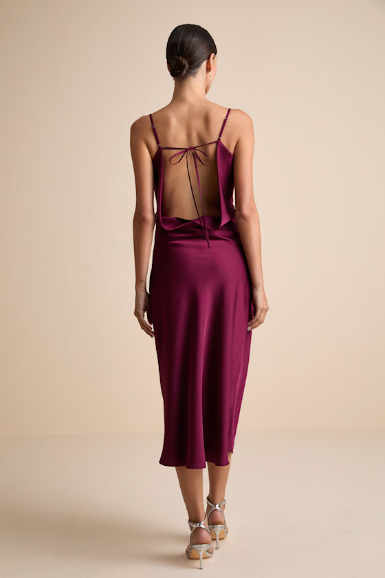 Caleigh Burgundy Satin Backless Slip Midi Dress