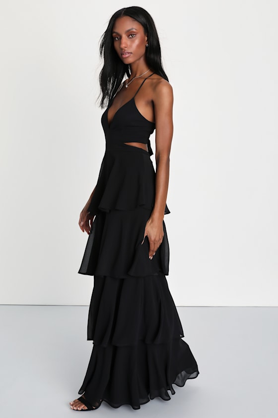 Tier and Now Black Tie-Back Tiered Maxi Dress