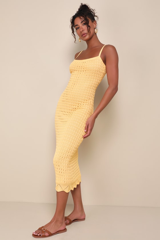 Ventura Vision Light Orange Crochet Lace-Up Midi Dress