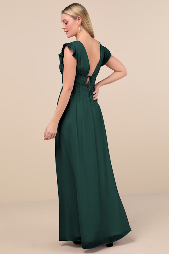 I'm All Yours Emerald Green Ruffled Maxi Dress