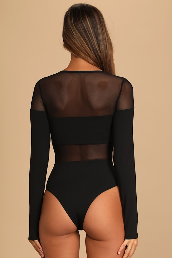 Mesh Appeal Black Long Sleeve Bodysuit