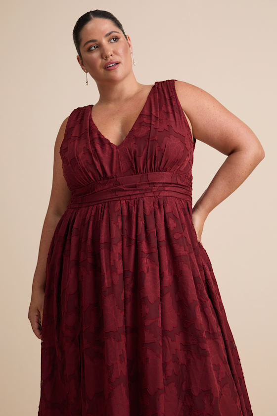 Sweet Sophistication Burgundy Burnout Floral Maxi Dress