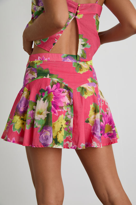 Tova Hot Pink Floral High-Rise Mini Skirt