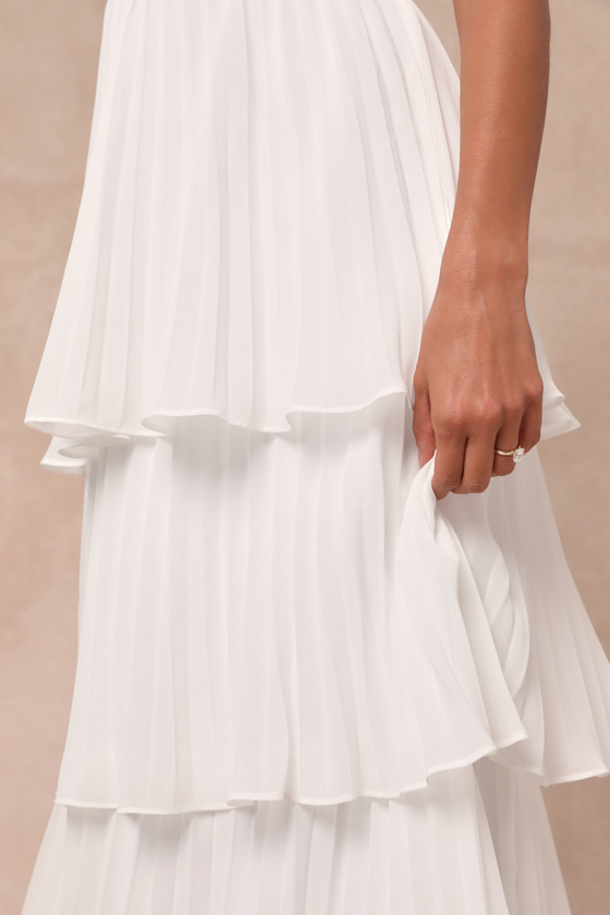 Seriously Sensational White Strapless Tiered Maxi Dress