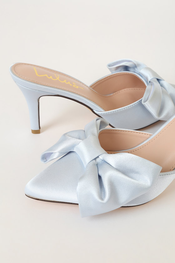 Lyle Light Blue Satin Pointed-Toe Mules