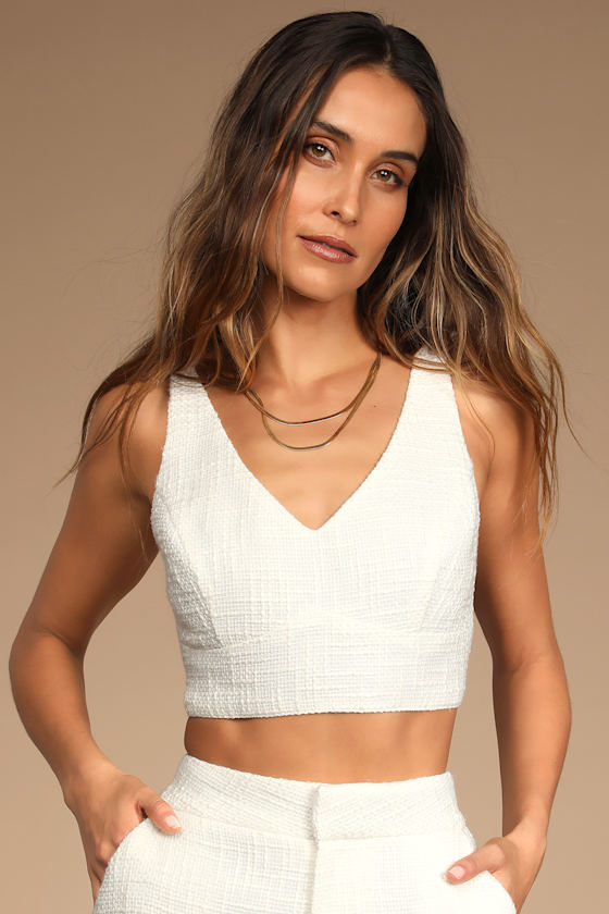 Chic and Sophisticated Ivory Tweed Wide-Leg Pants