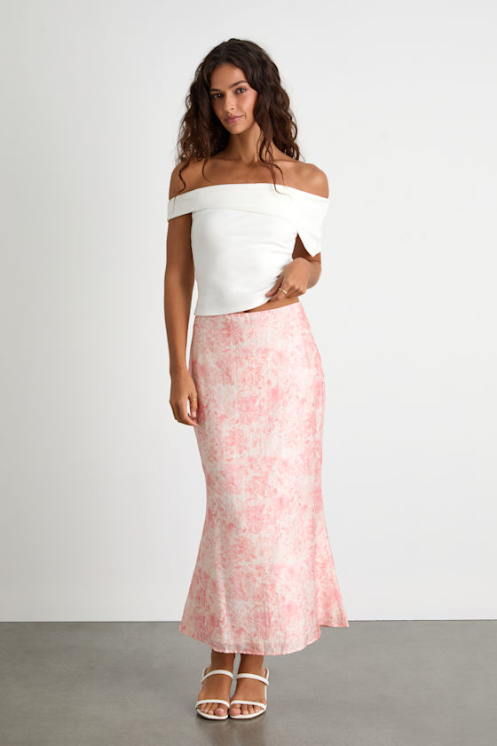 Lynelle Pink Floral Textured Midi Skirt