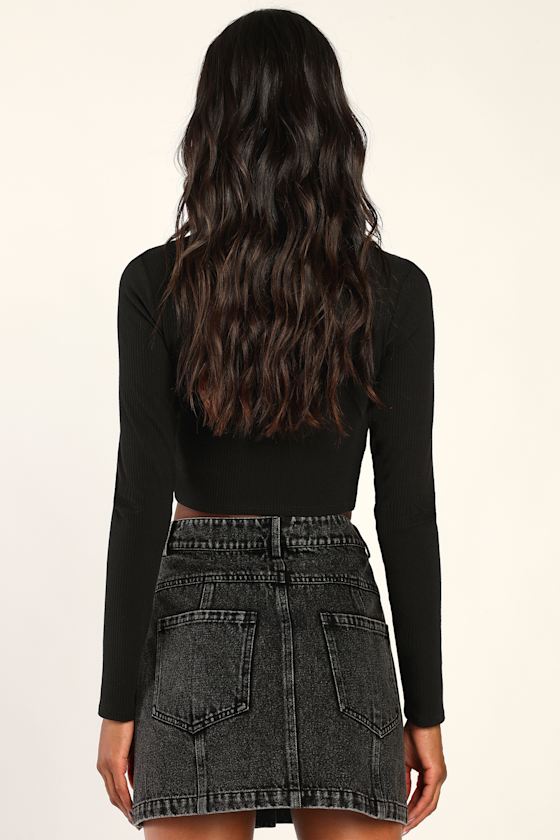 Real Babe Black High Waisted Button-Up Denim Mini Skirt
