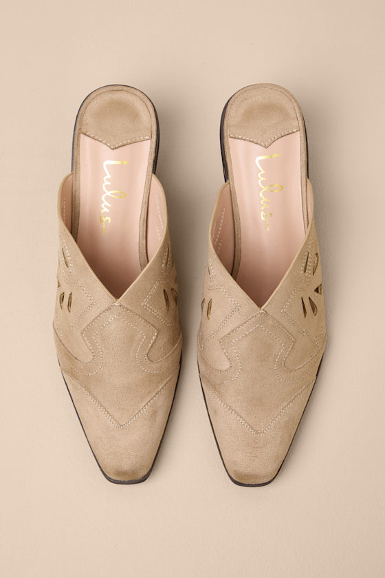 Armina Taupe Suede Western Mule Pumps