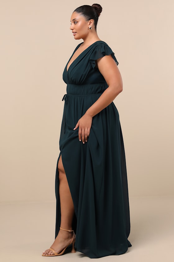 I'm All Yours Emerald Green Ruffled Maxi Dress